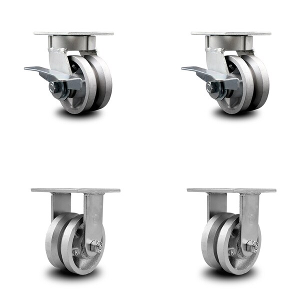 Service Caster 4 Inch Kingpinless V Groove Semi Steel Wheel Caster Brakes 2 Rigid SCC, 2PK SCC-KP30S420-VGR-SLB-2-R-2 - main
